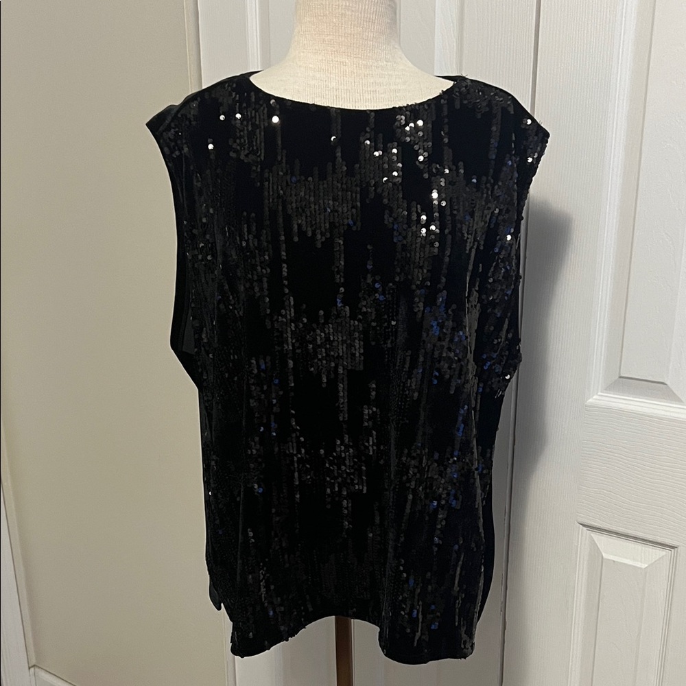 Black Sleeveless Marc New YorkVelvet Sequin-Embellish Tank Top One Size